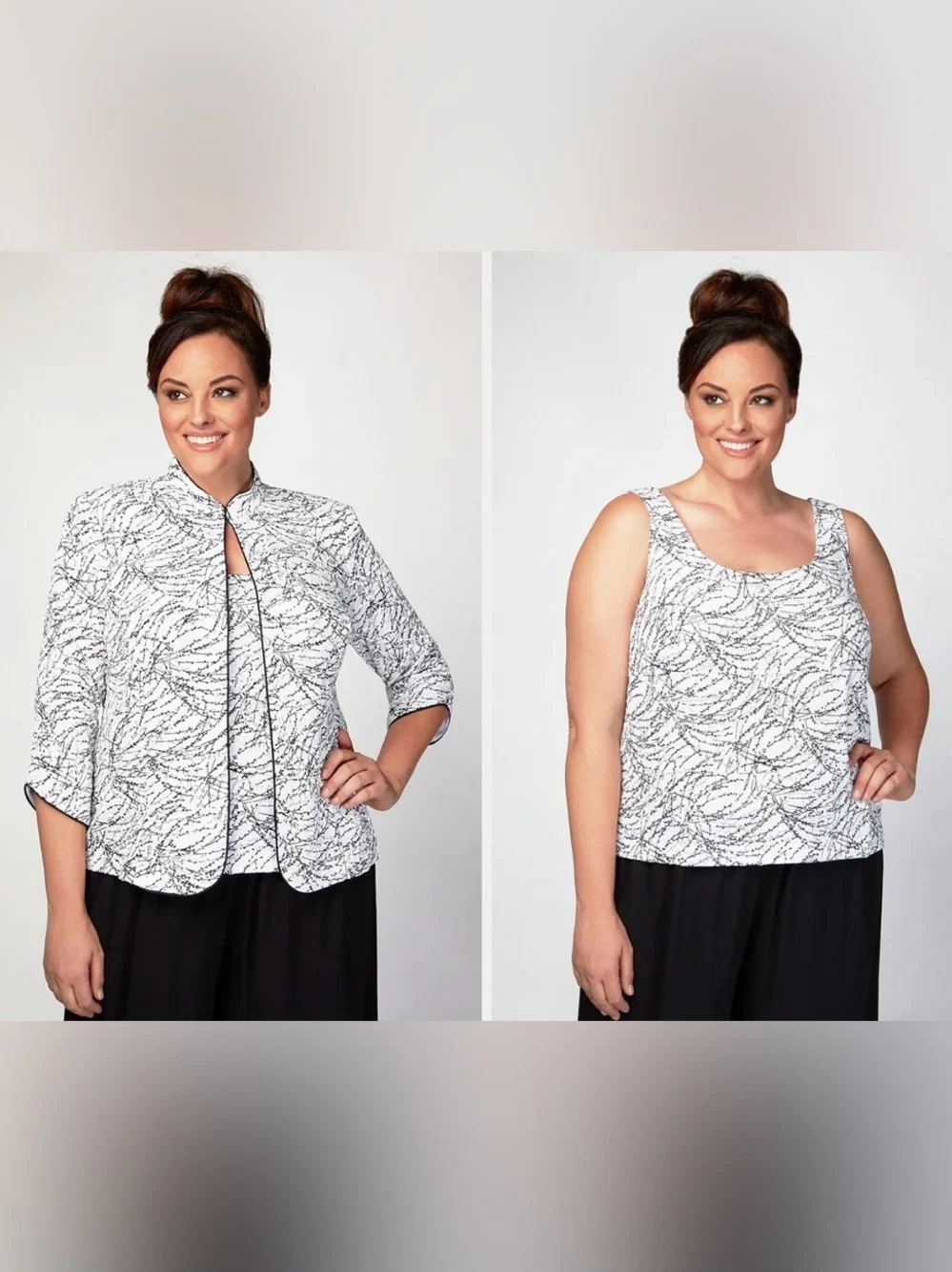 Alex Evenings Plus Mandarin Neck Glitter Twin Set 1X